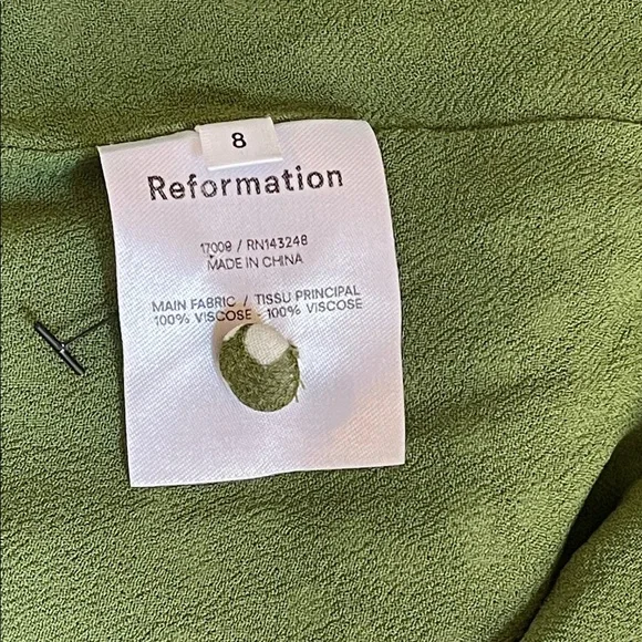 Reformation Marcy Mini Dress Green White Polka Dot Long Sleeve Size 8 - Picture 7 of 7